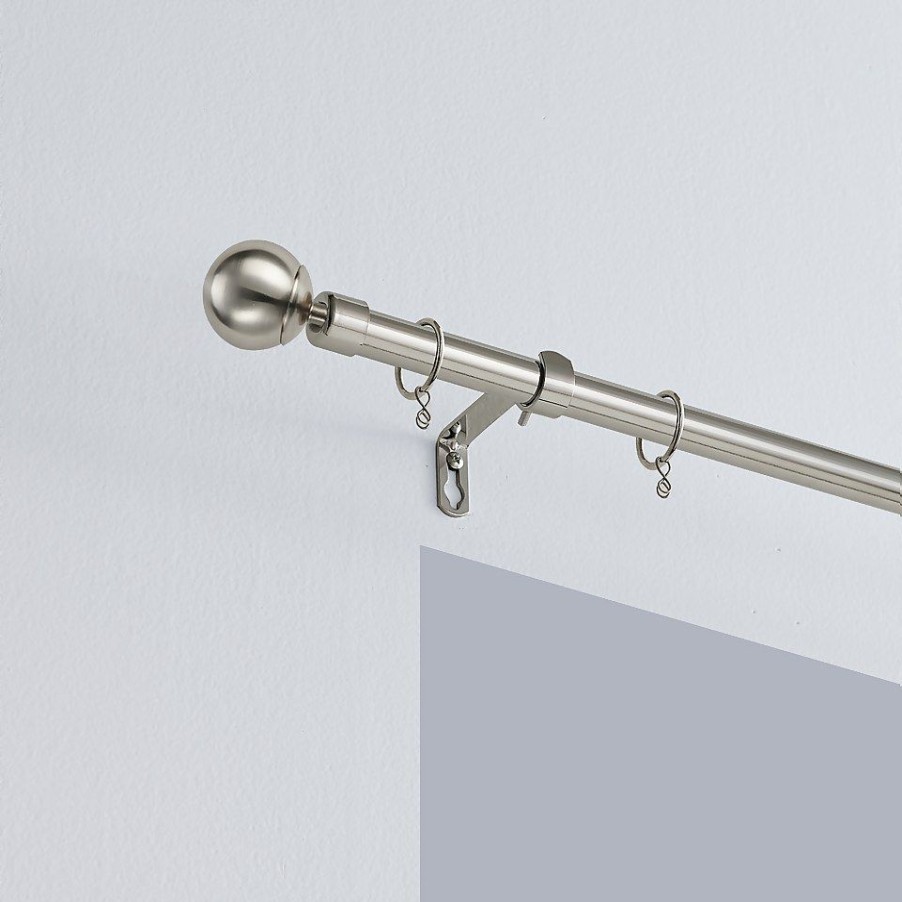 Homebase Curtain Poles & Tracks | Satin Steel Extendable Curtain Pole With Ball Finial- 170-300Cm (Dia 16/19Mm)