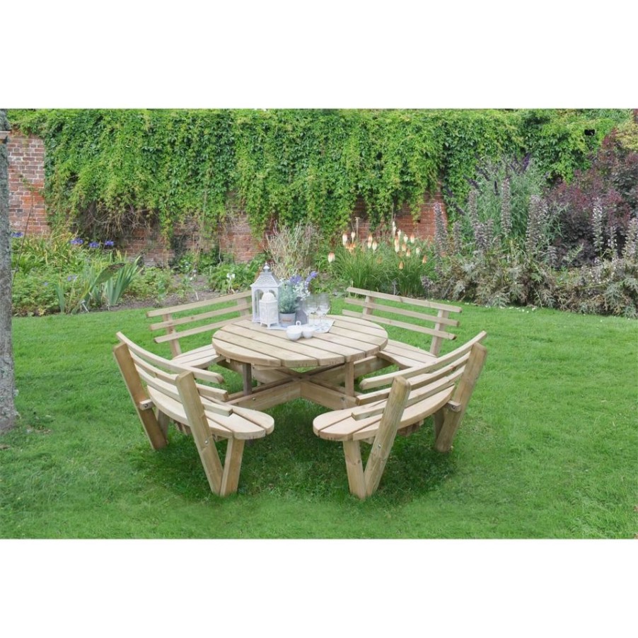 Homebase Garden Tables | Forest Circular Picnic Table With Seat Backs