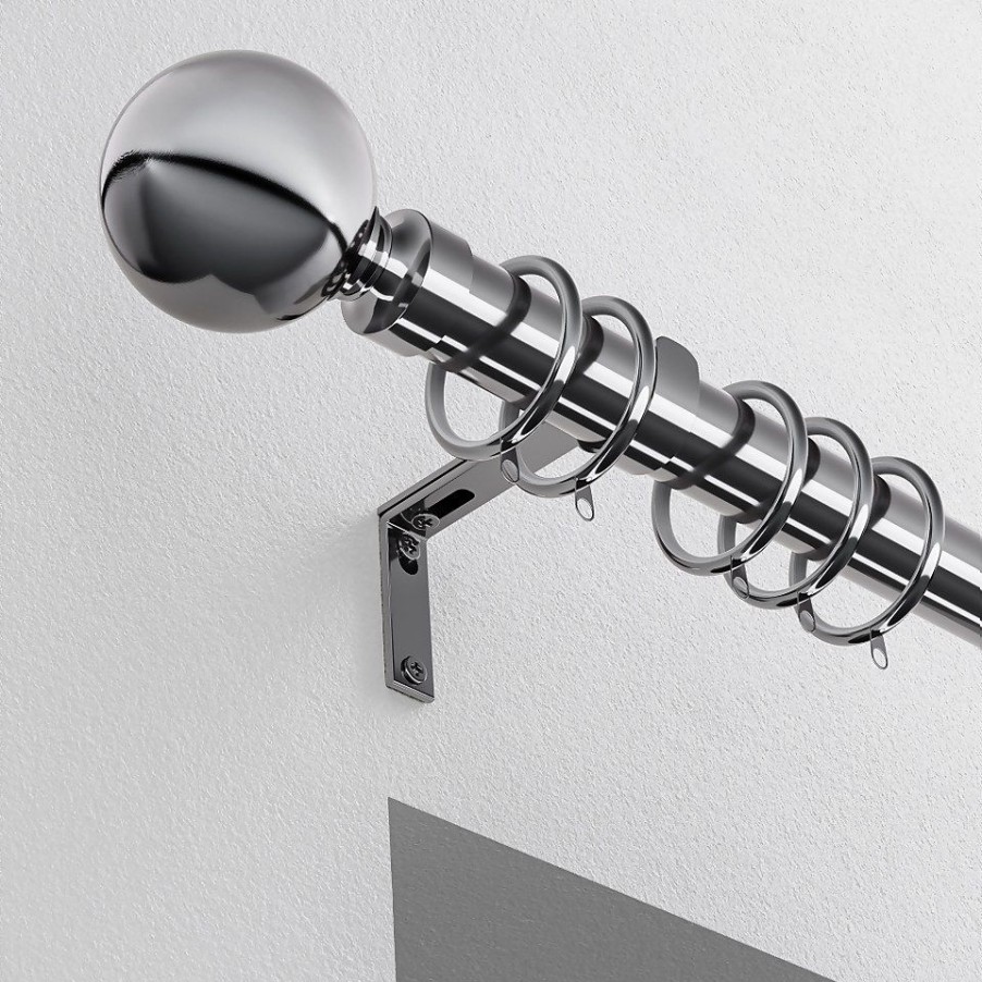 Homebase Curtain Poles & Tracks | Chrome Metal Curtain Pole With Ball Finial - 240Cm (Dia 28Mm)