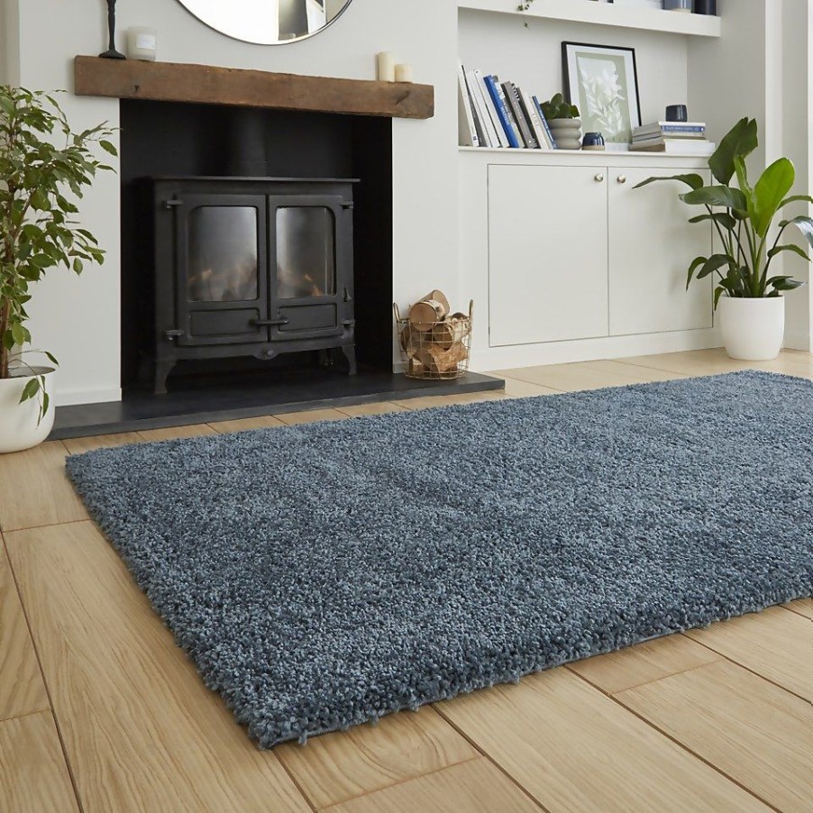 Homebase Storage & Home Deals | Ozzy Plain Shaggy Rug - Petrol Blue - 80X150Cm