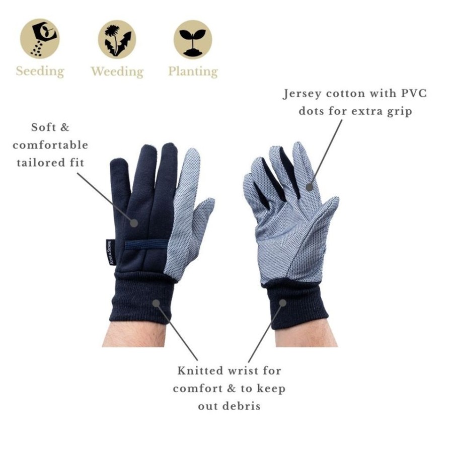 Homebase Garden Hand Tools | Kent & Stowe Jersey Cotton Grip Gardening Gloves Men'S Large Navy