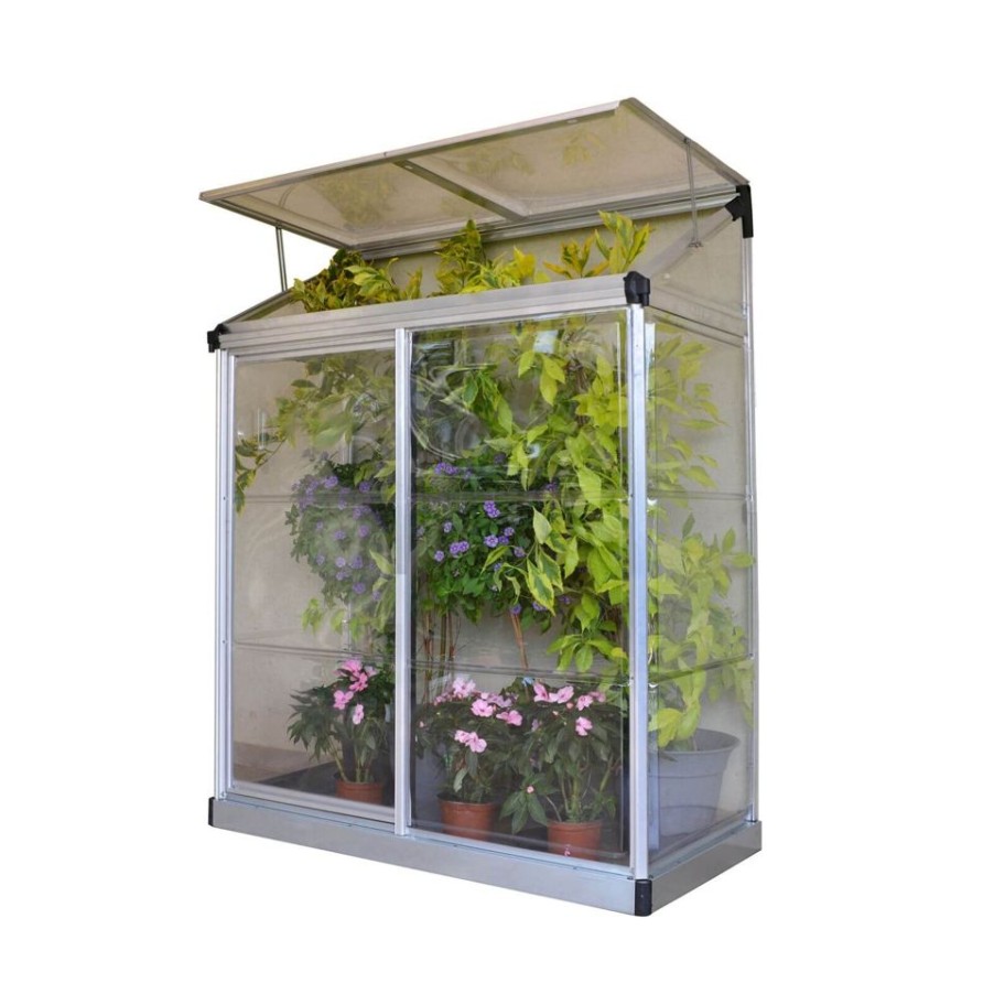 Homebase Greenhouses | Palram - Canopia Lean To Grow House 4X2 Silver Clear