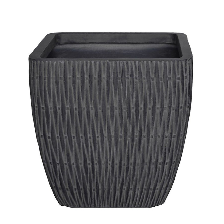 Homebase Plant Pots | House Beautiful Roma Weave Charcoal Square Pot - 31Cm