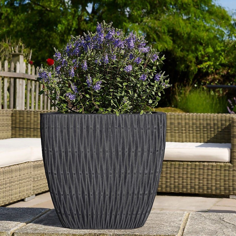 Homebase Plant Pots | House Beautiful Roma Weave Charcoal Square Pot - 31Cm