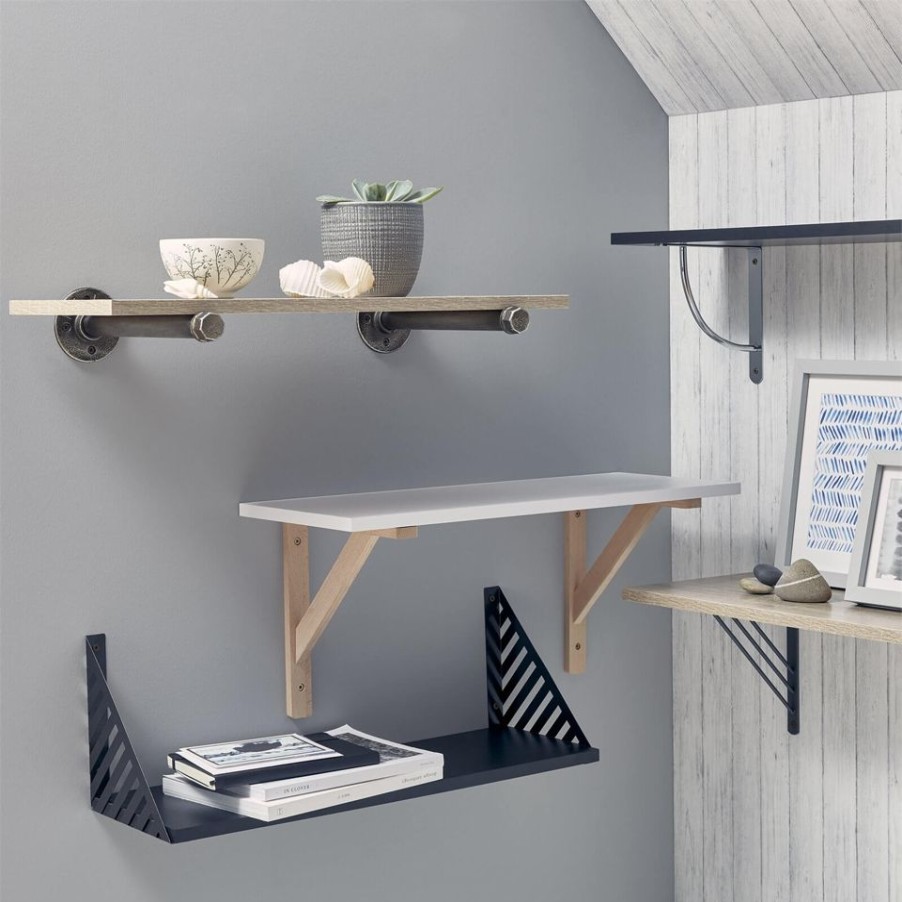 Homebase Shelving Brackets | Industrial Straight Pipe Bracket Gun Metal