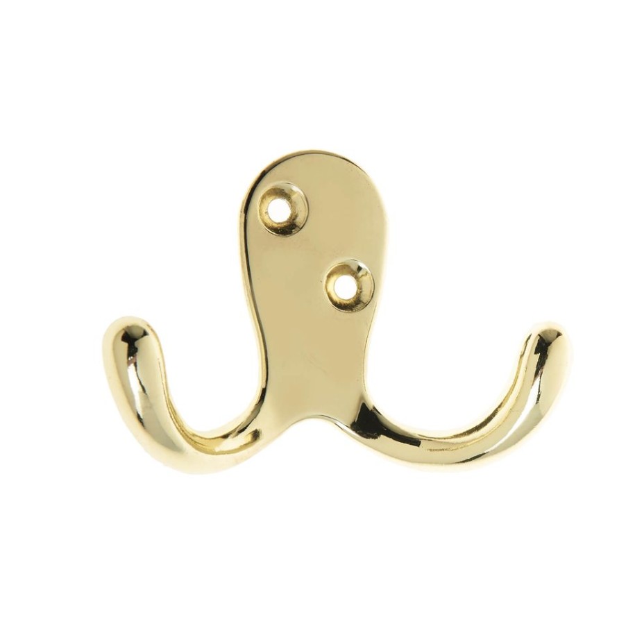 Homebase Hallway Furniture | Basic Double Robe Hook - Polished Brass