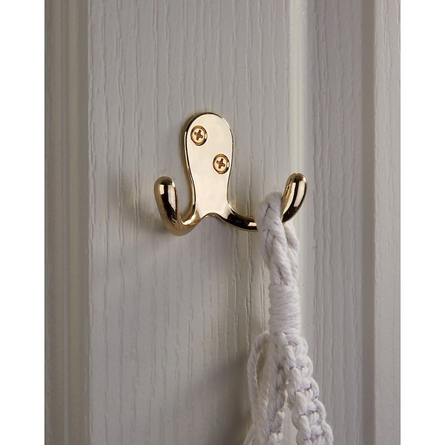 Homebase Hallway Furniture | Basic Double Robe Hook - Polished Brass