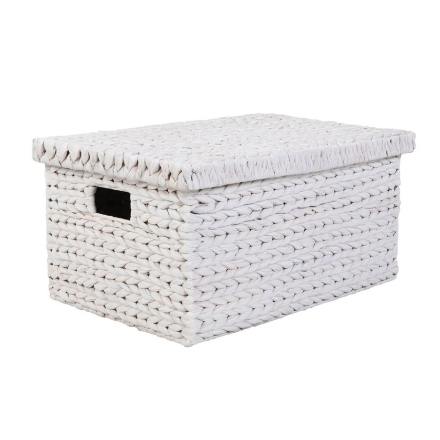 Homebase Storage Containers | Small Water Hyacinth Storage Box- White Washed