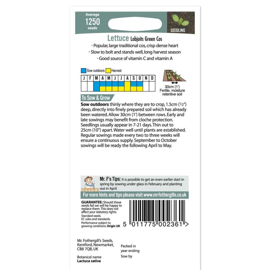 Homebase Seeds | Mr. Fothergill'S Lettuce Lobjoits Green Cos Seeds