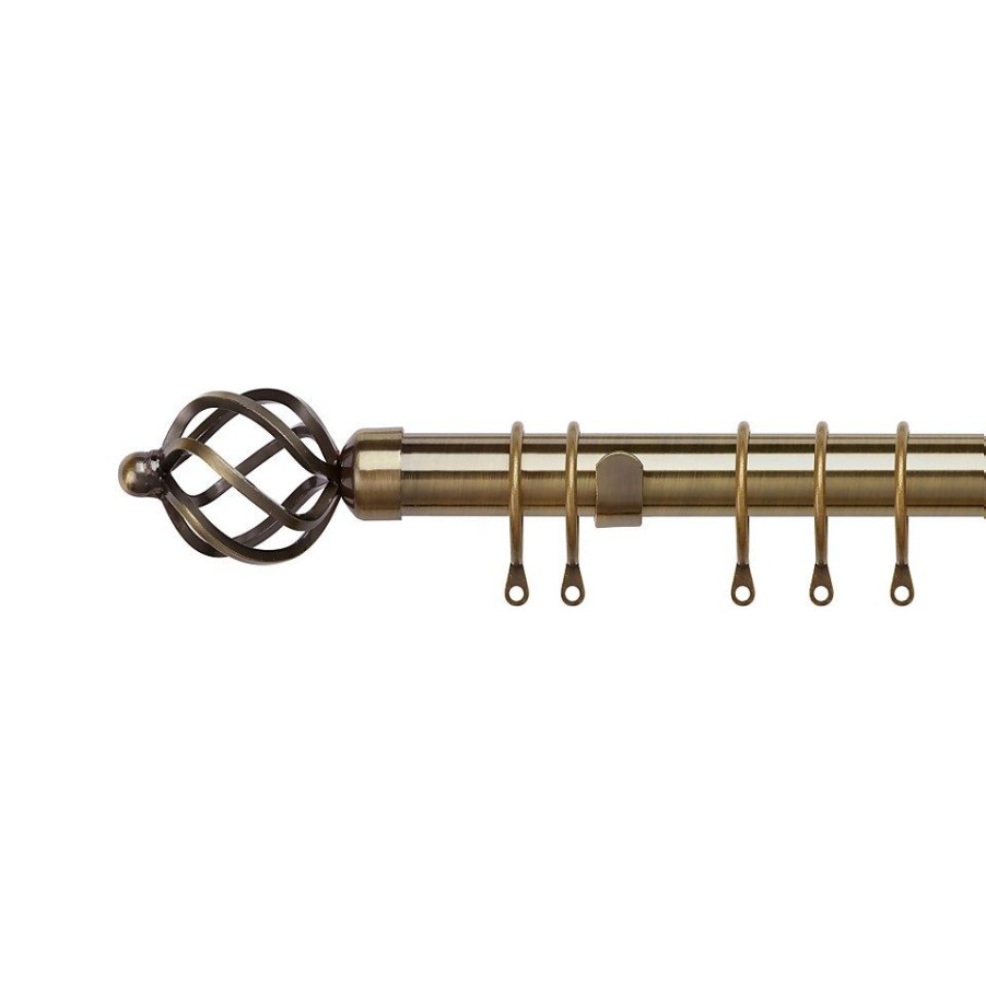 Homebase Curtain Poles & Tracks | Antique Brass Metal Curtain Pole With Cage Finial - 180Cm (Dia 28Mm)