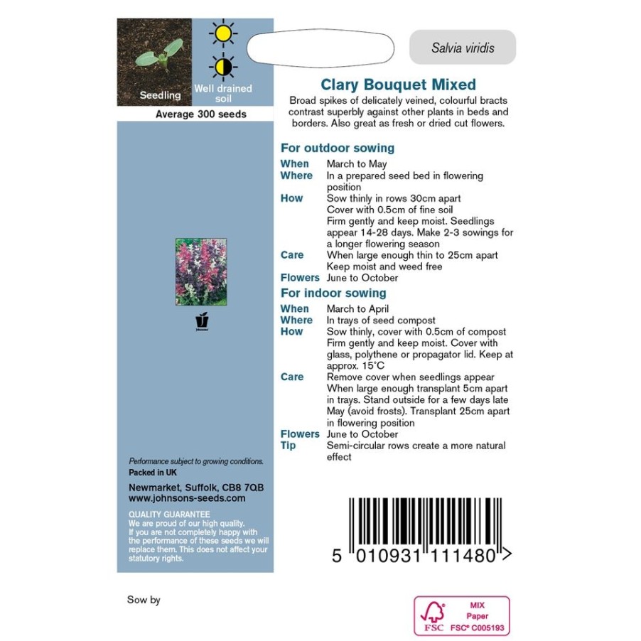 Homebase Seeds | Johnsons Clary Seeds - Bouquet Mixed