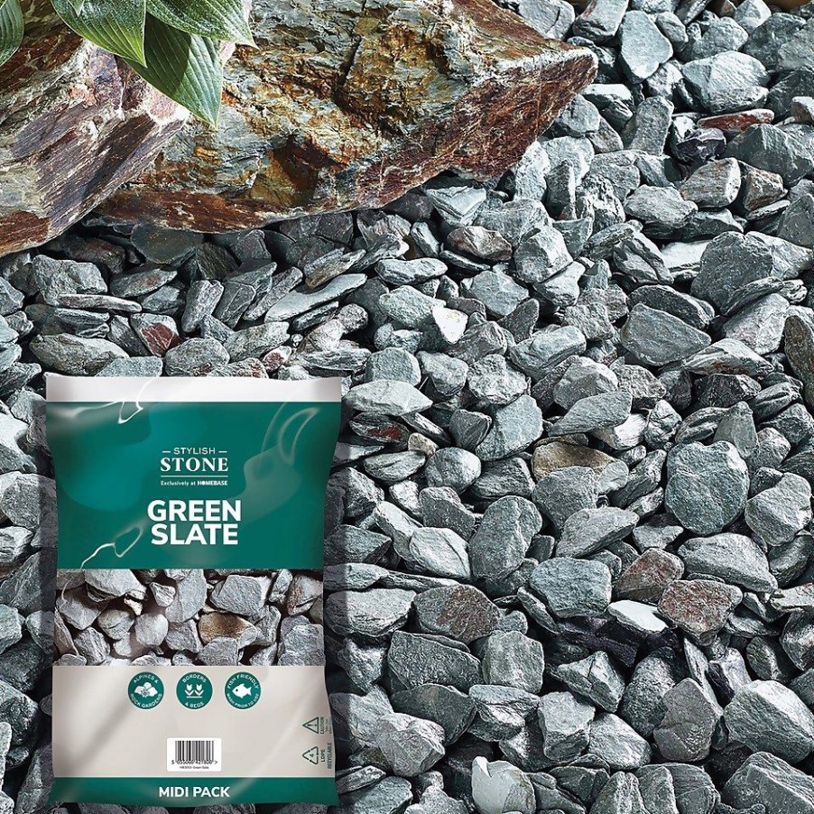 Homebase Decorative Stone, Gravel & Chippings | Stylish Stone Green Slate 20Mm - Midi Pack - 9Kg