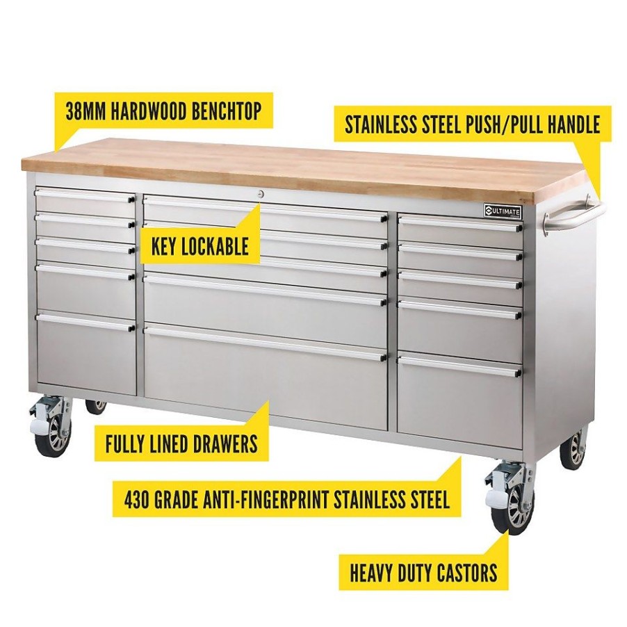 Homebase Garage Storage | Ultimate Storage 72 Inch Tool Storage Trolley 15 Drawers