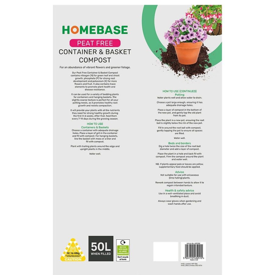 Homebase Compost | Homebase Peat Free Container & Basket Compost - 50L