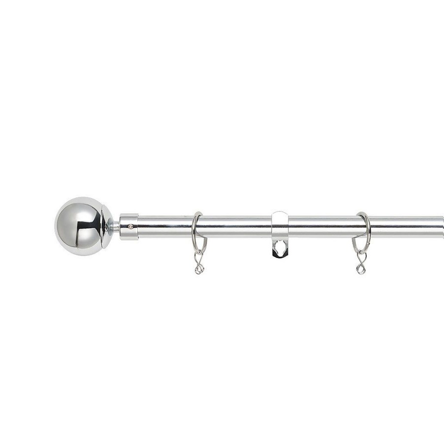 Homebase Curtain Poles & Tracks | Chrome Extendable Curtain Pole With Ball Finial- 170-300Cm (Dia 16/19Mm)