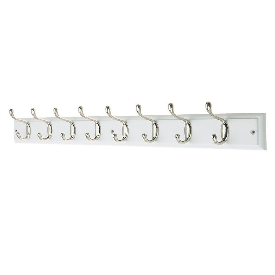 Homebase Hallway Furniture | 8 Coat Satin Nickel Hooks On White Stepped Board