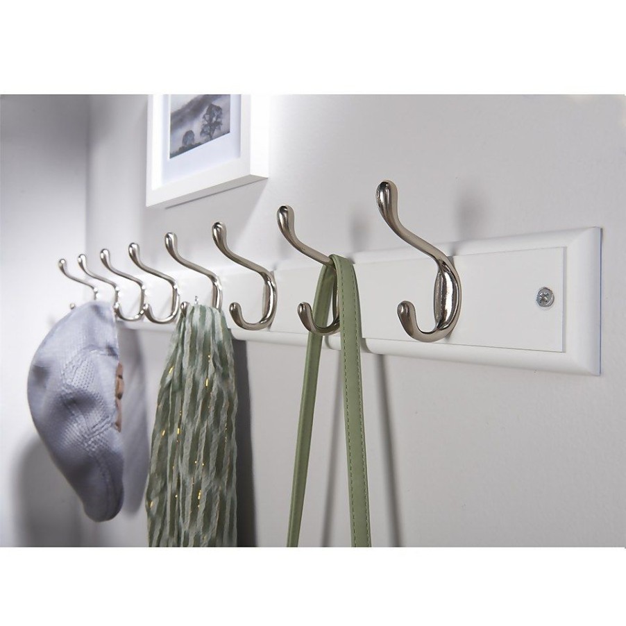 Homebase Hallway Furniture | 8 Coat Satin Nickel Hooks On White Stepped Board