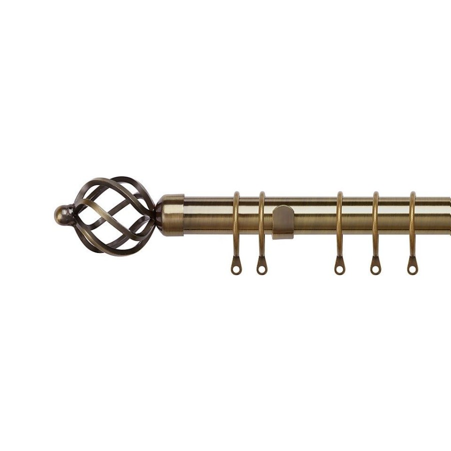 Homebase Curtain Poles & Tracks | Antique Brass Metal Curtain Pole With Cage Finial - 300Cm (Dia 28Mm)