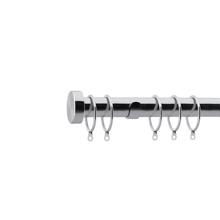 Homebase Curtain Poles & Tracks | Chrome Metal Curtain Pole With Stud Finial - 300Cm (Dia 28Mm)