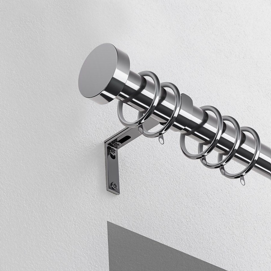 Homebase Curtain Poles & Tracks | Chrome Metal Curtain Pole With Stud Finial - 300Cm (Dia 28Mm)