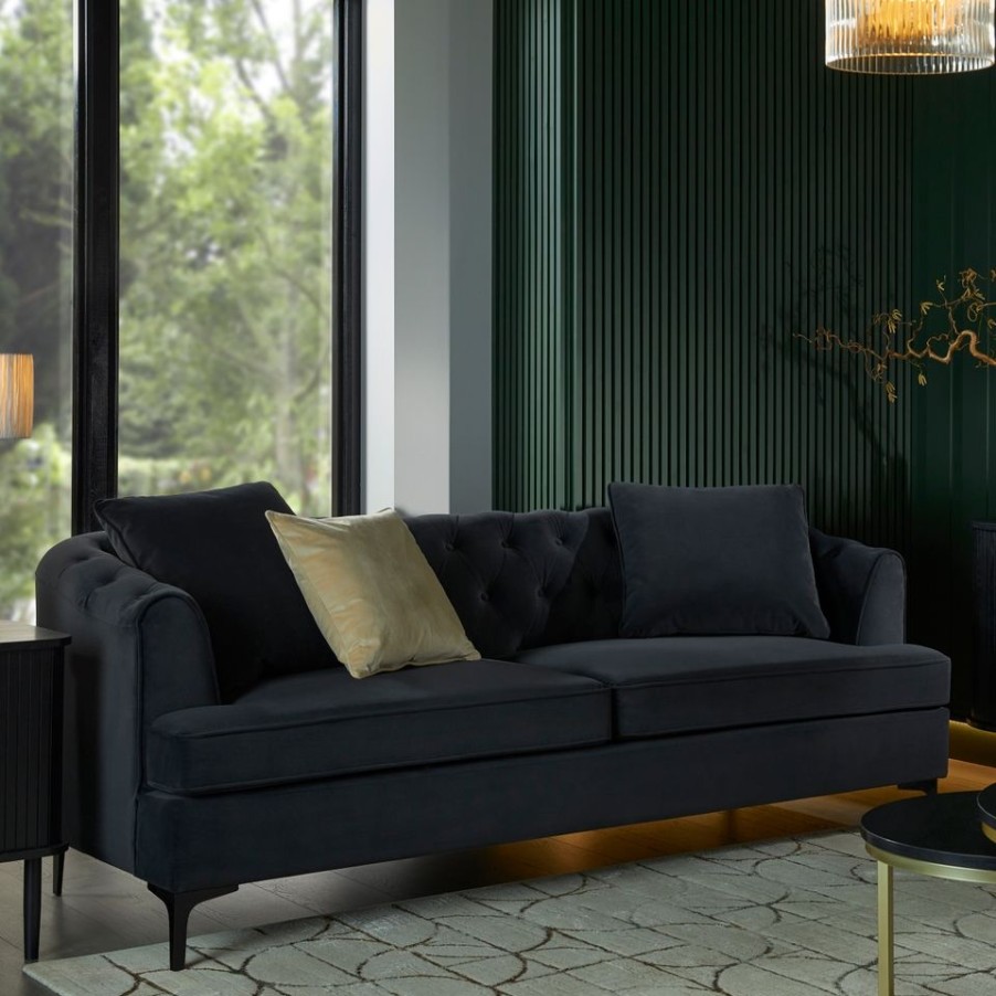 Homebase Sofas And Sofa Beds | Chelsea Matte Velvet Sofa - Midnight