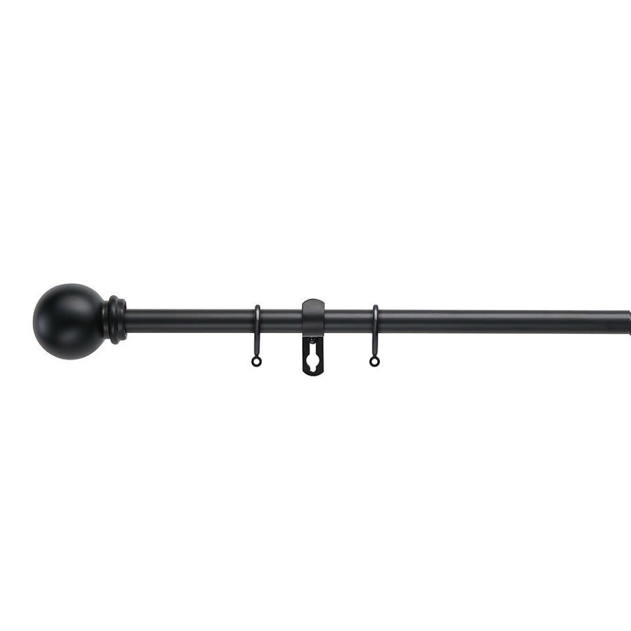 Homebase Curtain Poles & Tracks | Black Extendable Curtain Pole With Ball Finial - 120-210Cm (Dia 13/16Mm)