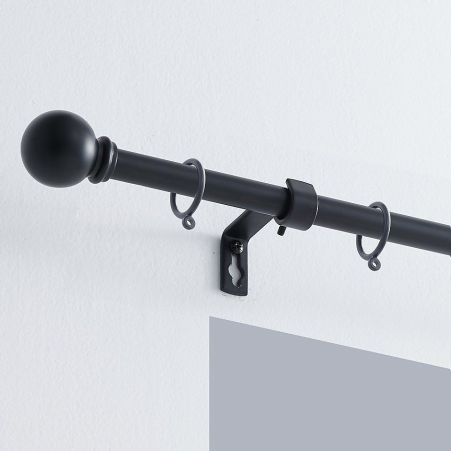 Homebase Curtain Poles & Tracks | Black Extendable Curtain Pole With Ball Finial - 120-210Cm (Dia 13/16Mm)